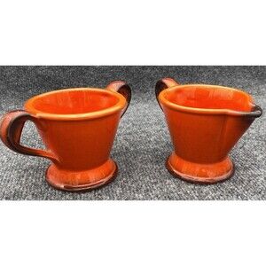 Vintage Metlox Poppy Trail Red Rooster Creamer Open Sugar Bowl Set Burnt Orange